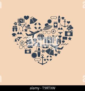 abstract heart symbol from summer flat icons isolated on the pastel background vector for design Stock Vector