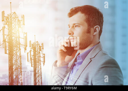 Busineesman on phone call for modern Telecommunication technology for business concept Stock Photo