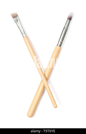Set of thin makeup brushes isolated on white Stock Photo