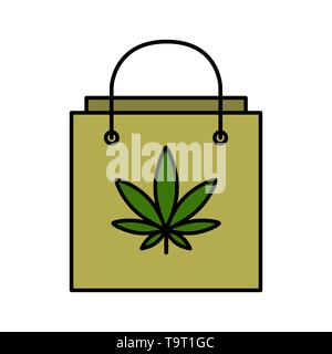 Shopping bag with marijuana leaf. Buying Cannabis. Delivery cannabis. Isolated vector illustration on white background. Stock Vector