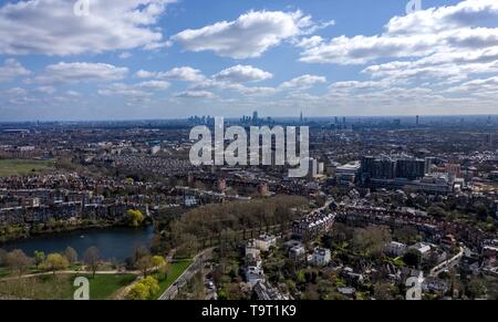 Aerial view of LONDON, England from Hampstead Heath on a Spring day Stock Photo