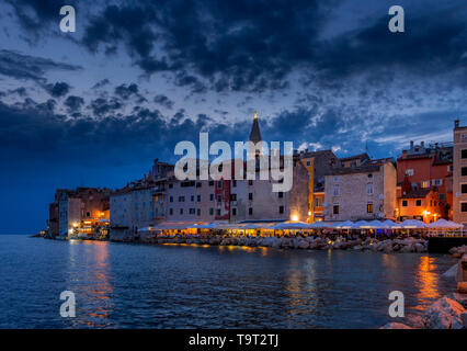 Look at Rovinj at night, Istrien, Croatia, Europe, Blick auf Rovinj bei Nacht, Kroatien, Europa Stock Photo