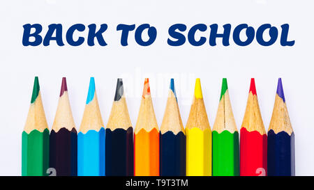 Back to School concept with colored pencils. Welcome back to school background, colorful color pencils. Stock Photo