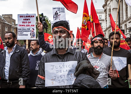 On the tenth anniversary, Tamils gather in London to remember the genocide of 2009 when the Tamil people were massacred at the hands of the Sri Lankan military. Over 140,000 Tamil people were unaccounted for. Stock Photo