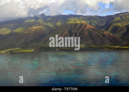 Aerial view of South Shore of Molokai, Hawaii, USA Stock Photo