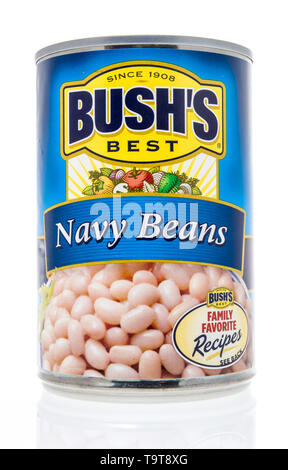Winneconne, WI - 11 May 2019 : A can of Bushs Best navy beans on an isolated background Stock Photo