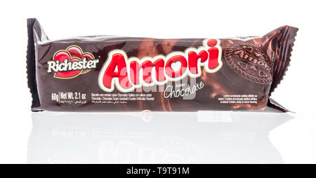 Winneconne, WI - 16 May 2019 : A package of Richester Amori chocolate cookies on an isolated background Stock Photo