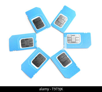 Many sim cards on white background Stock Photo