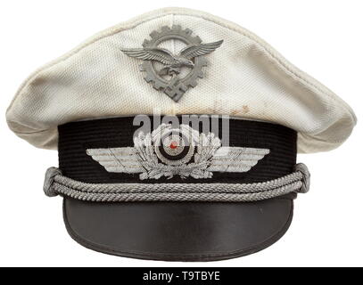 A visor cap for Luftwaffe officers as chiefs of aircraft procurement and supply white summer issue, manufactured by Breiter, Munich historic, historical, Air Force, branch of service, branches of service, armed service, armed services, military, militaria, air forces, object, objects, stills, clipping, clippings, cut out, cut-out, cut-outs, 20th century, Editorial-Use-Only Stock Photo