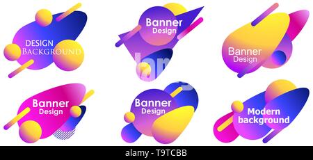 Fluid gradient design modern banner set template. Colorful liquid shapes isolated on white background. Vector illustration Stock Vector