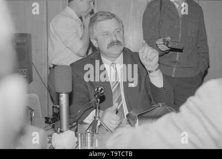 Moscow, Russia - March 28, 1991: People's deputy of the Russian SFSR Alexander Vladimirovich Rutskoy gives press conference at 3d extraordinary Congress of people's deputies of russian RSFSR. Stock Photo