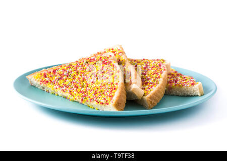 Traditional Australian fairy bread on plate isolated on white background Stock Photo