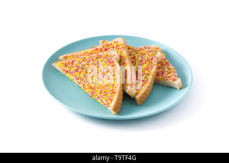 Traditional Australian fairy bread on plate isolated on white background Stock Photo