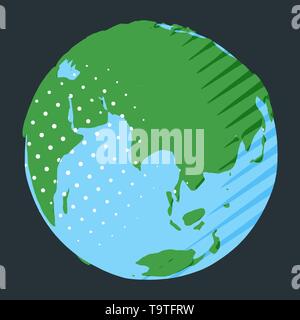 Eurasia continent on globe in comic style with polka dot and stripes as ...