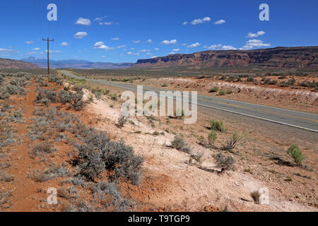 The open road of Colorado State Highway 90 between Paradox and Bedrock. Colorado Stock Photo