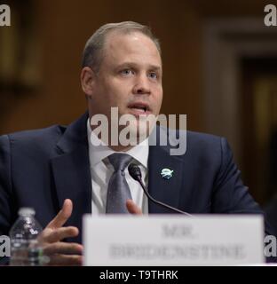NASA Administrator Jim Bridenstine testifies before the Aviation and Space Subcommittee of the Senate Commerce, Science, and Transportation Committee during a hearing on The Emerging Space Environment: Operational, Technical, and Policy Challenges at the Dirksen Senate Office Building May 14, 2019 in Washington, DC. Stock Photo
