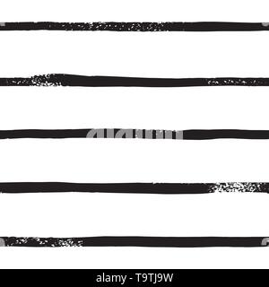 Stripe Line Brush seamless pattern in monochrome. Vector grunge background with black brush strokes. Hand drawn horizontal strip texture. Stock Vector