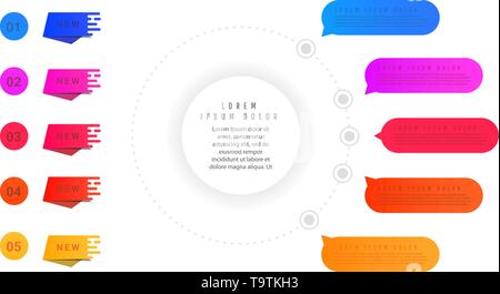 Presentation business circle template with colorful round elements, pointers and text fields for presentation. Stock Vector
