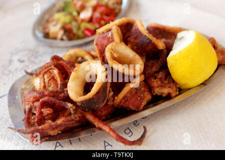 Fried Calamari, Greek cuisine Stock Photo
