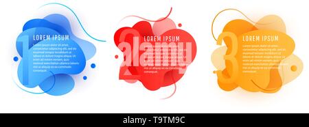 Set of plastic liquid gradient waves with geometric lines Stock Vector