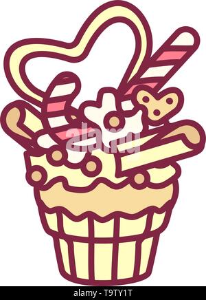 vector cute cupcake sweets, flat clip art Stock Vector