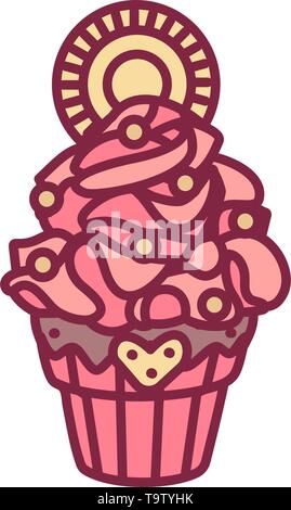 vector cute cupcake sweets, flat clip art Stock Vector