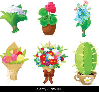 vector cartoon plants nature clip art flower bouquets Stock Vector