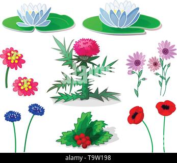 vector cartoon plants nature clip art. Flowers set Stock Vector