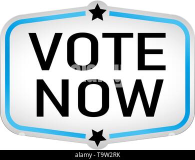 vote now blue web paper web sign on white Stock Vector
