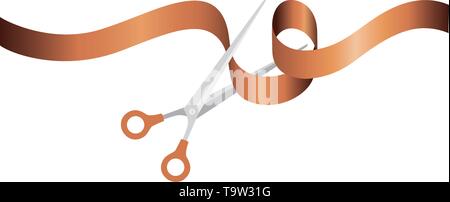 scissors with ribbon on white background Stock Vector