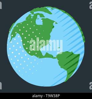 Western hemisphere on globe with USA placing on planet Earth in comic style Stock Vector