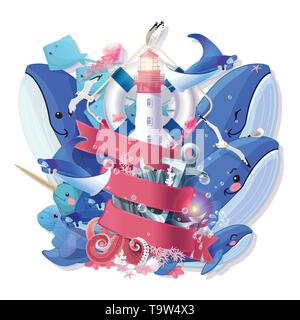 vector creative maritime ocean vacation collage Stock Vector