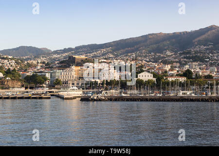 Portugal, Funchal - July 31, 2018: View of the marina from the water in the early morning. Stock Photo