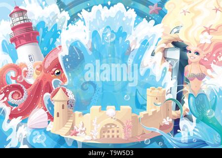 vector creative maritime ocean vacation collage Stock Vector