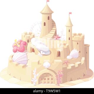 vector fantasy castle sand, sandcastle fort sculpture Stock Vector