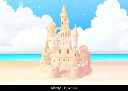 vector summer cartoon sea beach sandcastle sunny banner Stock Vector