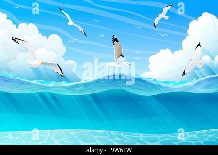 vector summer cartoon sea, ocean, underwater seascape Stock Vector