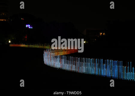 Sydney, Australia. 20th May 2019. From 24 May until 15 June the captivating grounds of the Royal Botanic Garden Sydney will be illuminated by artworks that reflect both light and nature when Vivid Sydney returns for 2019. Entering through the Queen Elizabeth II Gates, visitors can explore 15 mesmerising, playful and informative installations. Pictured: River of Light. Credit: Richard Milnes/Alamy Live News Stock Photo