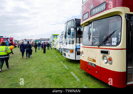 Llandudno, UK - May 5, 2019: Visitors to the Llandudno Transport Festival 2019 enjoy the displays and exhibits. The Llantransfest is held in conjuncti Stock Photo