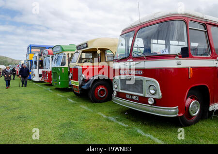 Llandudno, UK - May 5, 2019: Visitors to the Llandudno Transport Festival 2019 enjoy the displays and exhibits. The Llantransfest is held in conjuncti Stock Photo