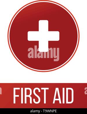 First aid medical sign in circle, flat vector icon for apps, website, labels, signs, stickers. Vector illustration isolated on white Stock Vector