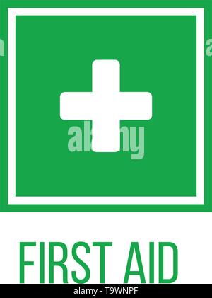 Green First Aid sign in square. flat vector icon for apps, website, labels, signs, stickers. Vector illustration isolated on white Stock Vector
