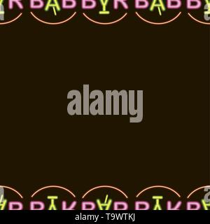 horizontal Seamless pattern with neon bright text bar on black background Stock Vector