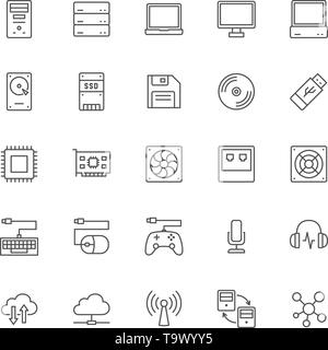 Set of Computer Components Line Icons. System Unit, Console, Server and more. Stock Vector