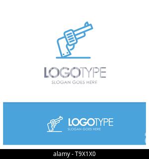 Gun, Hand, Weapon, American Blue Outline Logo Place for Tagline Stock Vector