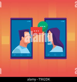 cellphones showing a couple Stock Vector