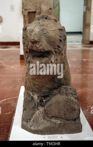 Lion holding a ram's head. Lebrija, Seville, Spain. Pre-roman peoples. Archaeological Museum of Seville. Spain. Stock Photo