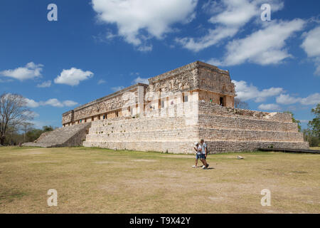 Uxmal Mexico - Mayan ruins - the Governors Palace showing Puuc style architecture; Uxmal UNESCO world heritage site, Yucatan Mexico Latin America Stock Photo
