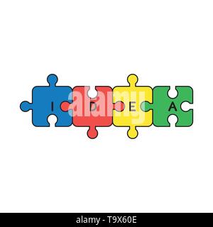 Vector icon concept of four idea jigsaw puzzle pieces connected. Black outlines and colored. Stock Vector