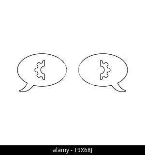 Vector icon concept of speech bubbles with gear parts. Black outlines. Stock Vector
